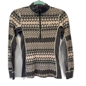 Kari Traa Half Zip Lightweight Sweater Wool Blend Fair Isle Gray Women Small